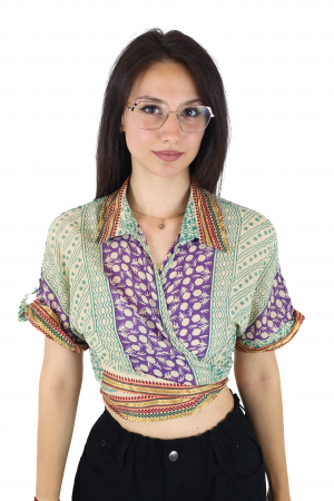 Top din bumbac petrecut cu guler si maneca scurta - Model 3 [1]