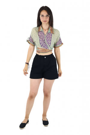 Top din bumbac petrecut cu guler si maneca scurta - Model 3 [2]