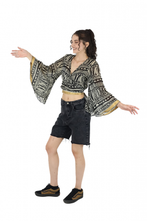 Top din bumbac petrecut cu maneca tip clopot - Model 4 [3]