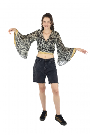 Top din bumbac petrecut cu maneca tip clopot - Model 4 [2]