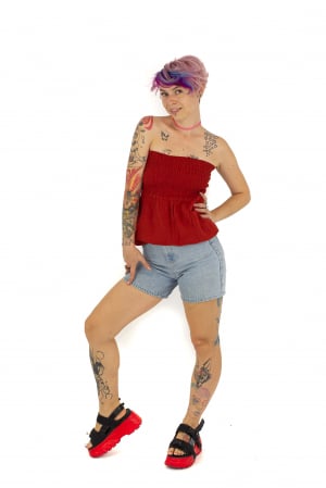 Top intr-o culoare cu banda elastica - Rosu [4]