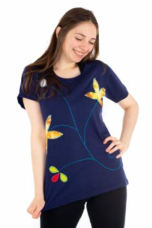 Tricou cu broderie florala - Indigo [4]