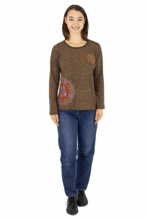 Tricou cu maneca lunga si imprimeu abstract - Visiniu [1]