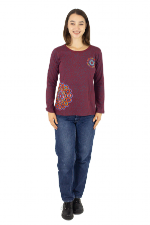 Tricou cu maneca lunga si imprimeu abstract - Visiniu [1]
