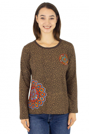 Îmbrăcăminte - Tricou cu maneca lunga si imprimeu abstract - Visiniu