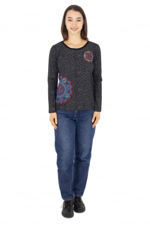 Tricou cu maneca lunga si imprimeu abstract - Visiniu [1]