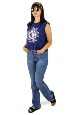 Tricou fara maneci cu print astral - Galben [2]