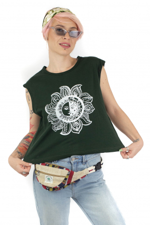 Tricou fara maneci cu print astral - Galben [0]