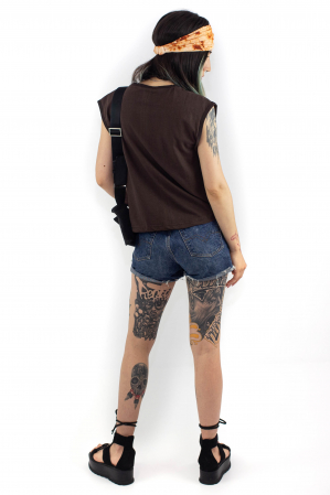 Tricou fara maneci cu print OM - Galben [3]