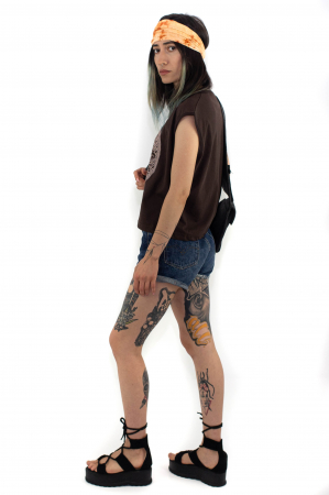 Tricou fara maneci cu print OM - Galben [2]