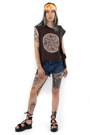 Tricou fara maneci cu print OM - Galben [1]