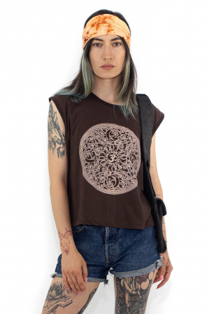 Tricou fara maneci cu print OM - Galben [0]