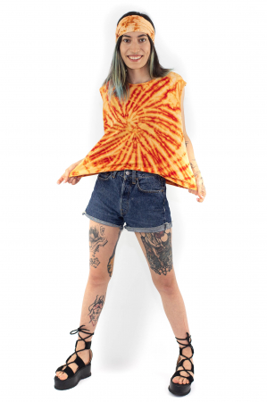 Tricou fara maneci Tie Dye 1 - Galben [4]