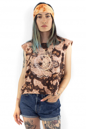 Tricou Tie Dye cu print astral - Maro [0]