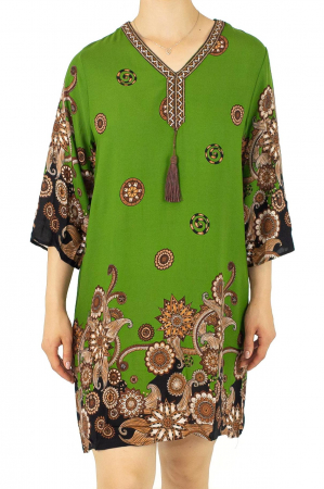 Rochii - Tunica cu maneca 3/4 si print abstract - Khaki
