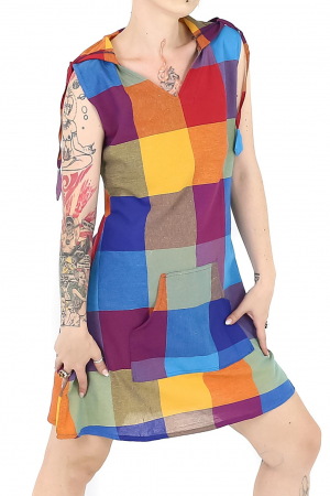 PROMOȚII - Tunică fără mâneci cu glugă în carouri - Multicolor