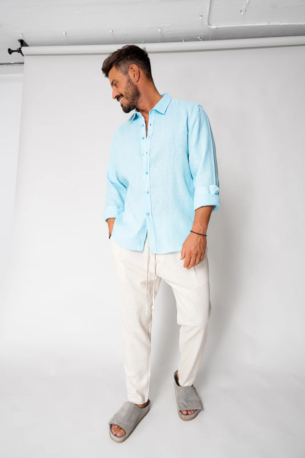 Pantaloni lung din IN regular cu snur Beige