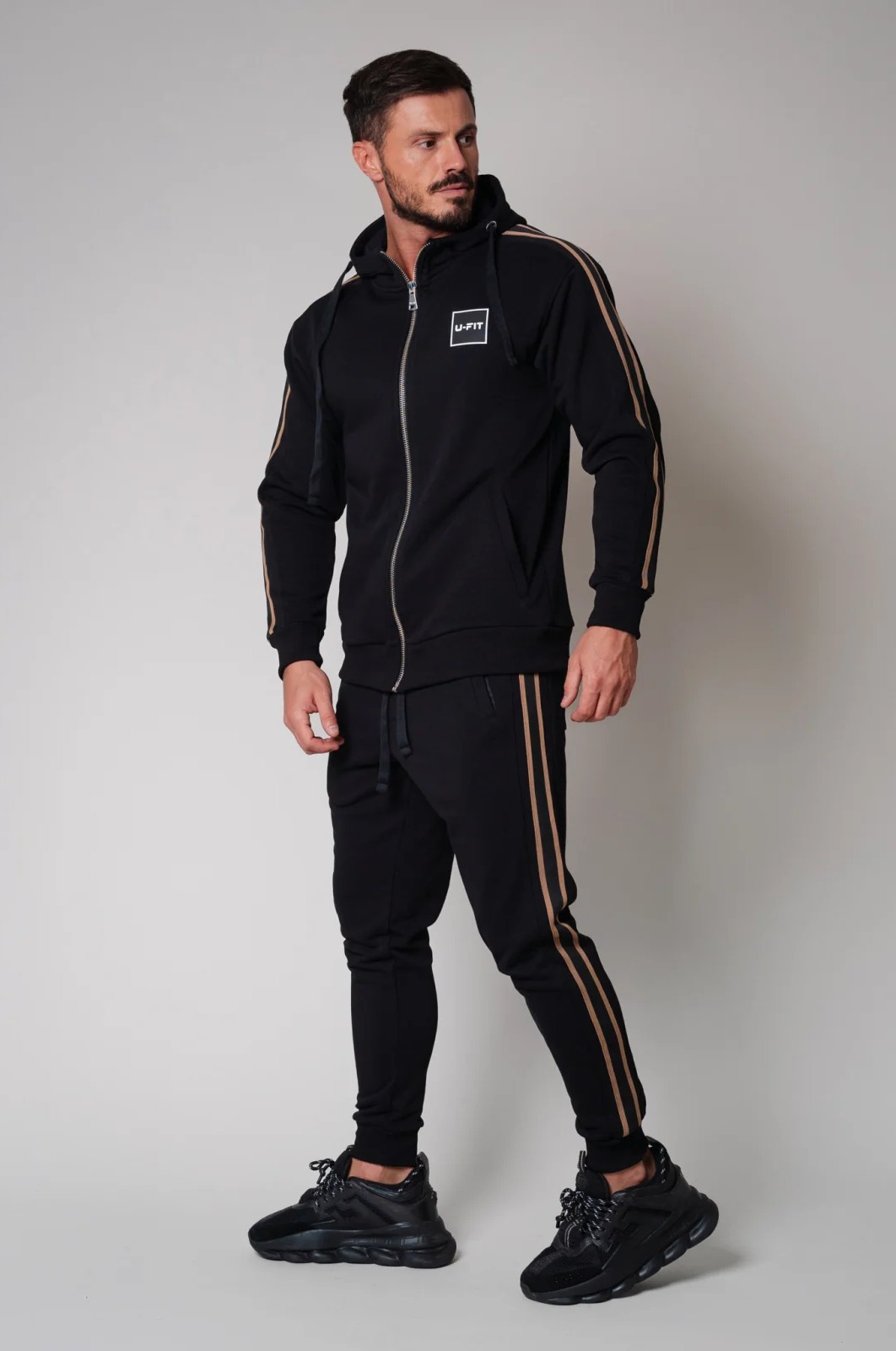 Set Cool Rock hanorac cu fermoar si pantalon conic New Black