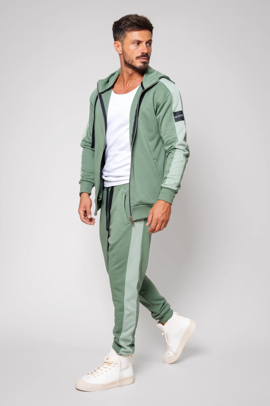 Set Rock Duo hanorac cu fermoar si pantalon conic Dark Olive