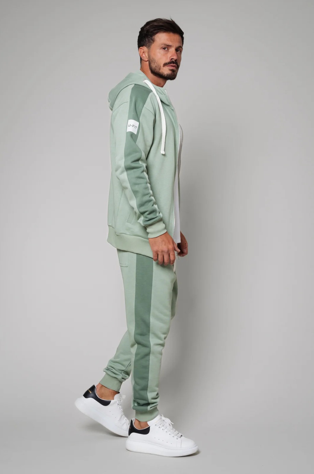 Set Rock Duo hanorac cu fermoar si pantalon conic Light Olive