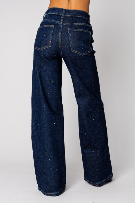 Straight jeans with colored rhinestones in Dark Blue denim [4]