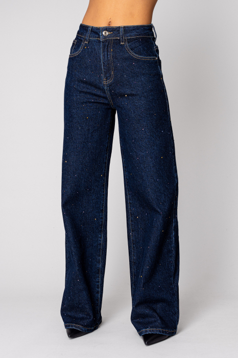 Straight jeans with colored rhinestones in Dark Blue denim [2]