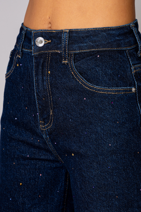 Straight jeans with colored rhinestones in Dark Blue denim [1]