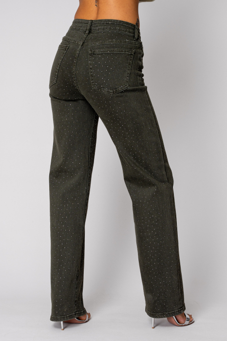 Straight jeans with rhinestones in dark olive denim [4]