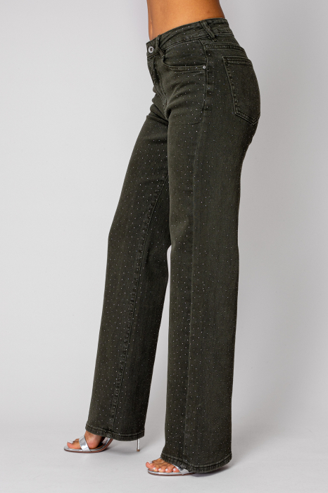 Straight jeans with rhinestones in dark olive denim [2]