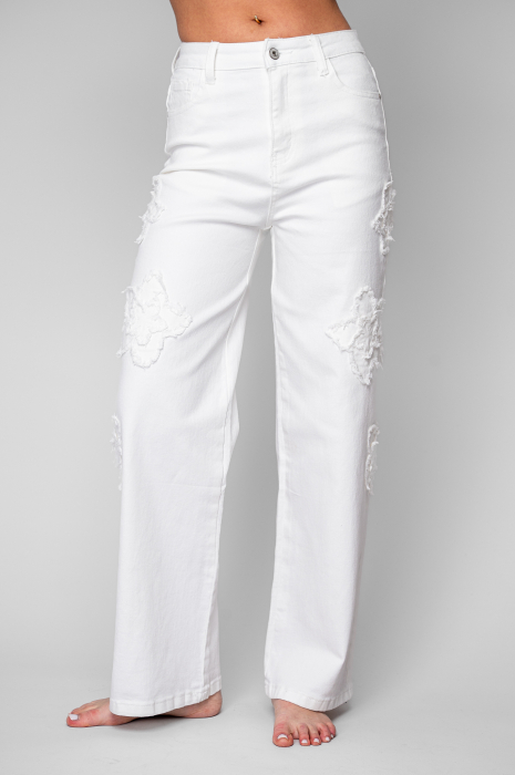Blugi elastici cu broderie florala White [2]