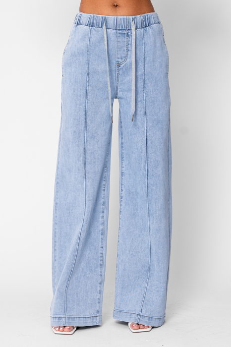 Long denim jeans with elastic Light Blue [2]