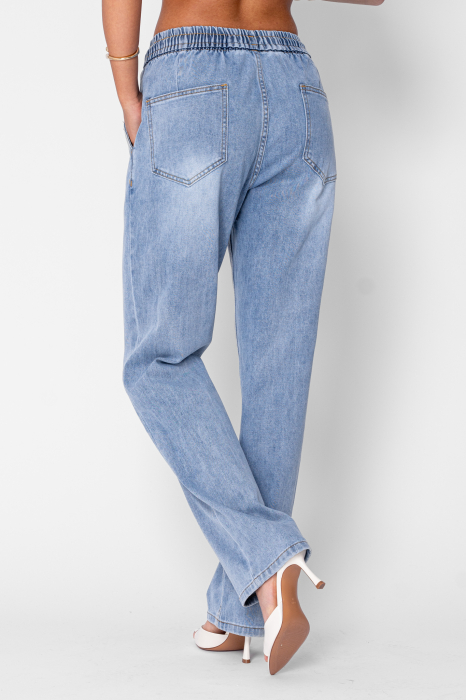 Blugi elastici cu snur in talie Light Blue [4]