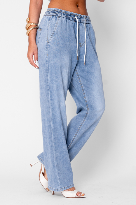 Blugi elastici cu snur in talie Light Blue [2]