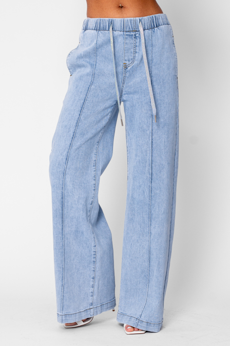 Long denim jeans with elastic Light Blue [4]