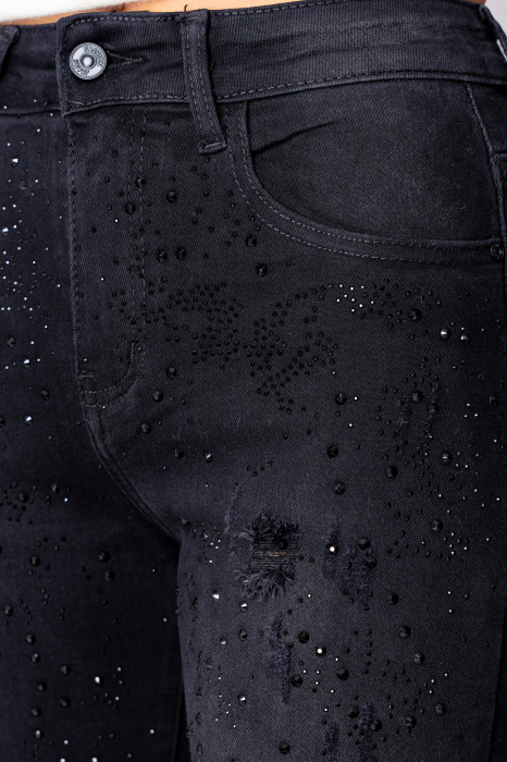 Blugi elastici cu strasuri Black [4]