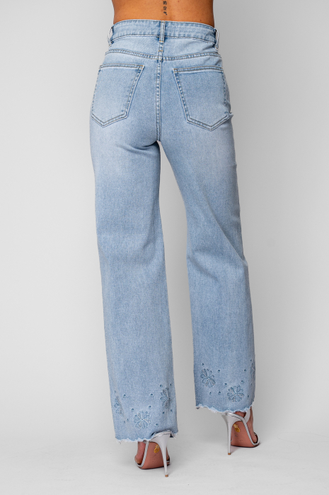Regular long jeans with floral embroidery Light Blue [3]