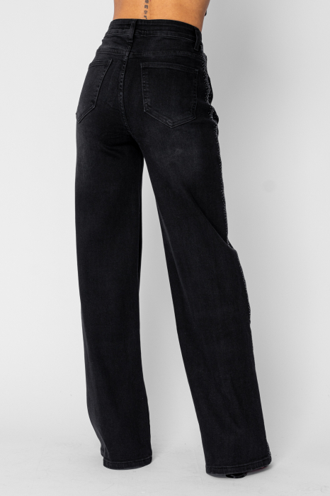 Wide elastic jeans with rhinestones Black [5]