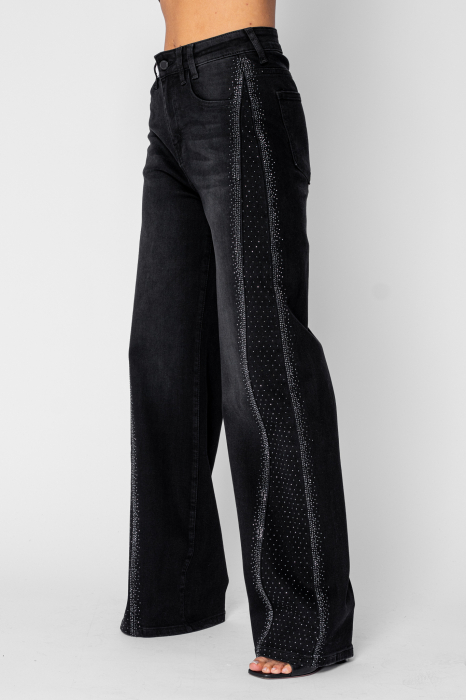 Wide elastic jeans with rhinestones Black [3]