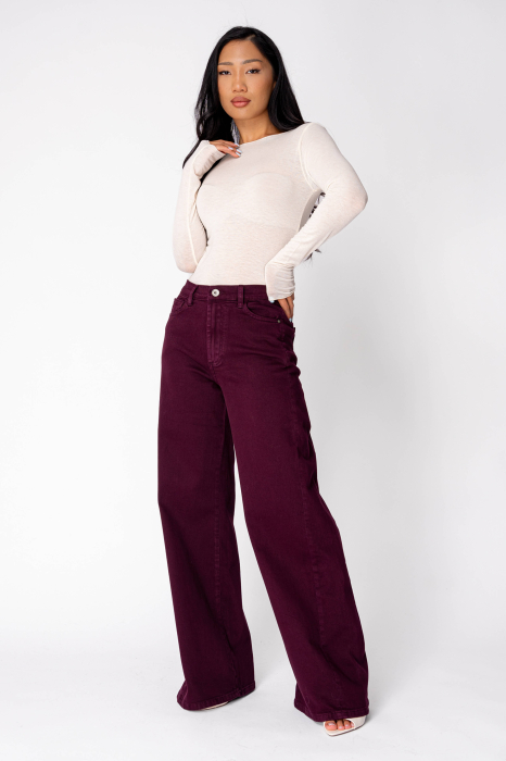 Blugi elastici largi Burgundy [6]
