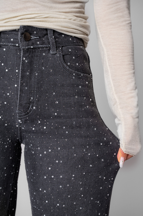 Blugi elastici largi cu strasuri Black [4]