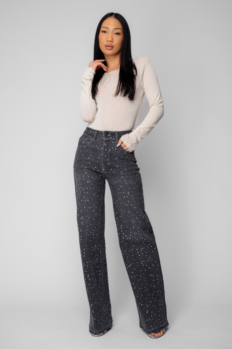 Blugi elastici largi cu strasuri Black [5]