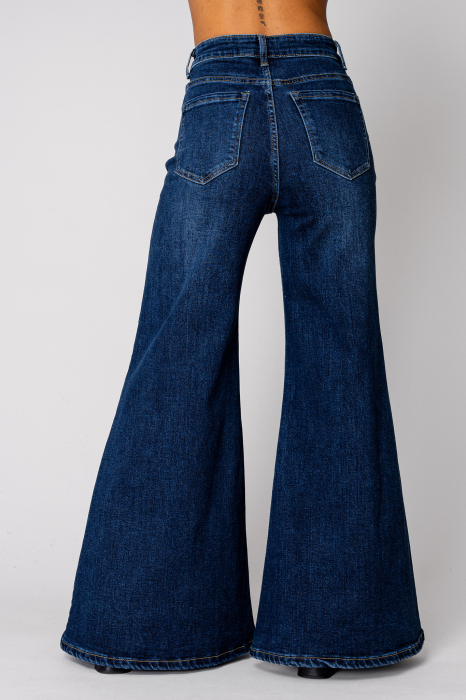 Dark Blue denim flared elastic jeans [4]