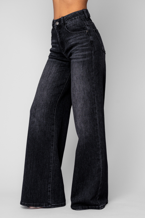 Black denim wide leg jeans [2]