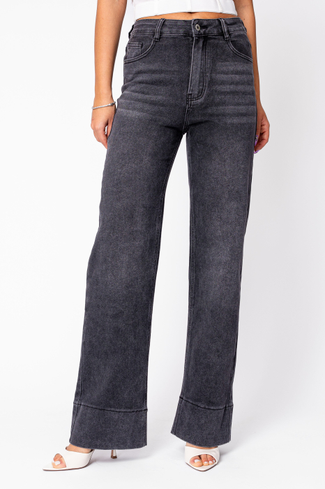 Black denim wide leg jeans [3]
