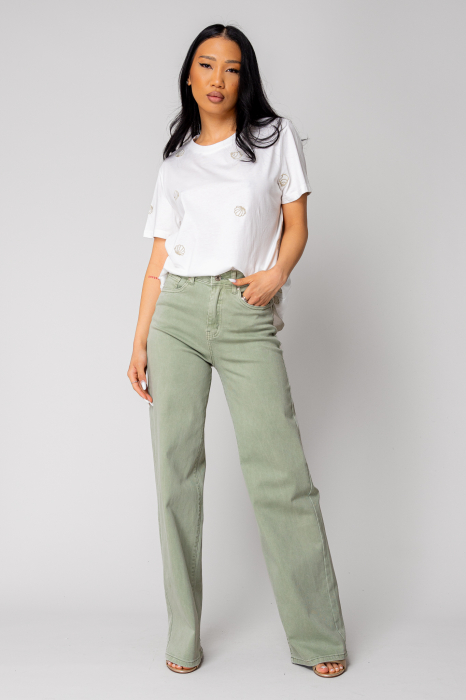 Light Olive denim wide leg jeans [5]