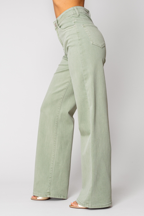 Light Olive denim wide leg jeans [2]