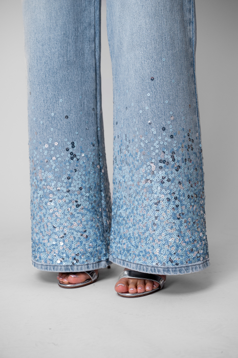 Blugi lungi cu paiete Light Blue [4]