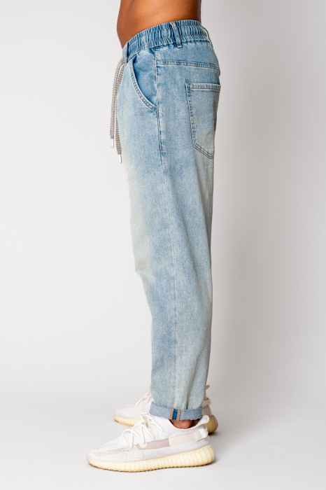 Light Blue Long Joggly Jeans with Drawstring [2]