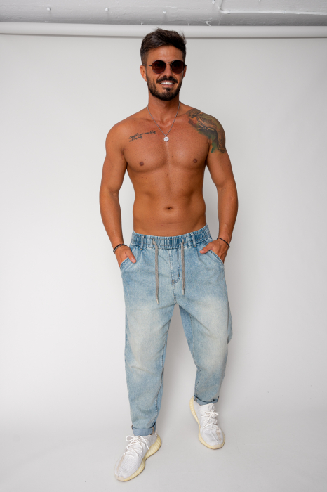 Light Blue Long Joggly Jeans with Drawstring [4]
