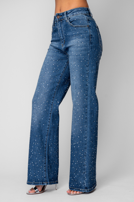 Blugi largi cu strasuri Dark Blue [2]